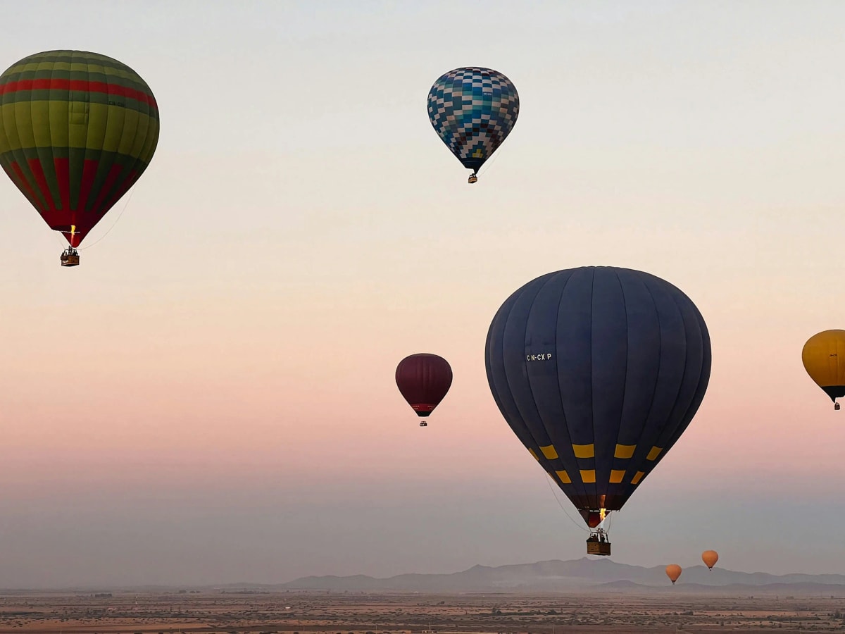 View of the Atlas Mountains from a hot air balloon near Marrakech